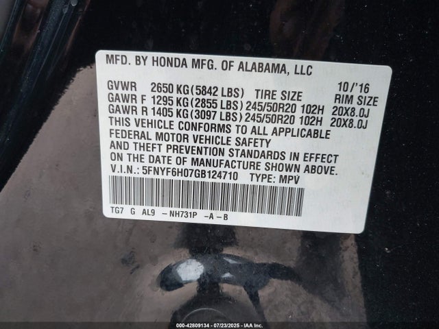 5FNYF6H07GB124710 Honda j35y6