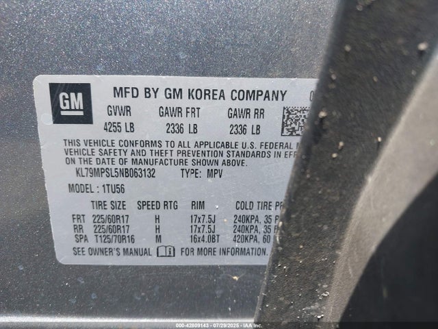 KL79MPSL5NB063132 Chevrolet l3t - l3, sidi, vvt, alum
