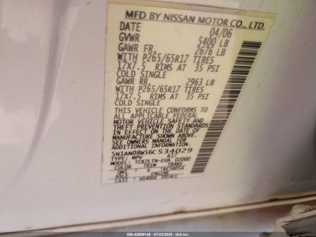 2006 NISSAN XTERRA 5N1AN08W56C534029 Photo 8