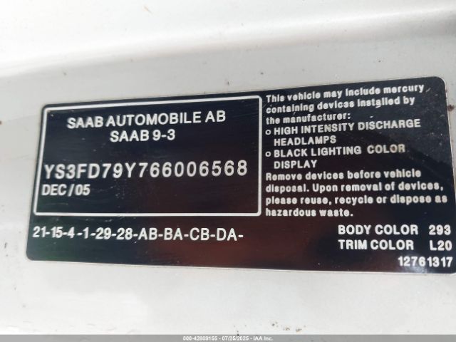 2006 SAAB 9-3 YS3FD79Y766006568 Photo 8