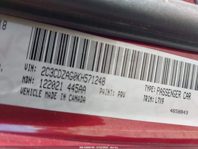 Dodge 2019 2019 2C3CDZAG0KH571248 Image 9