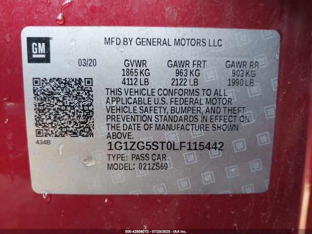 1G1ZG5ST0LF115442 Chevrolet lfv - direct injection, variable valve timing, gen 1