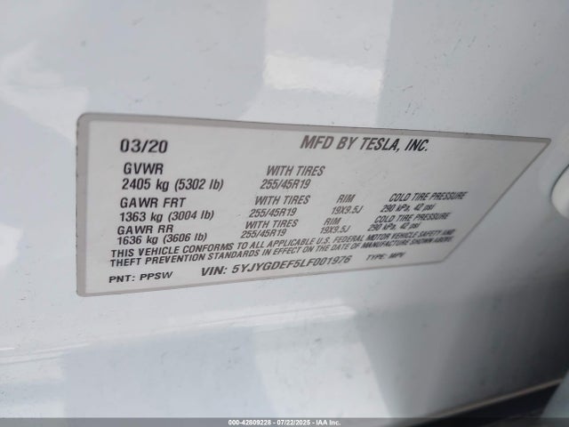 2020 TESLA MODEL Y 5YJYGDEF5LF001976 Photo 8