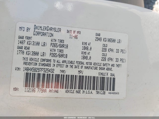 Продажа на аукционе авто 2007 Chrysler Aspen Limited, vin: 1A8HX58297F525432, номер лота: 42809258