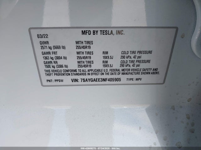 2022 TESLA MODEL Y 7SAYGAEE3NF405905 Photo 8
