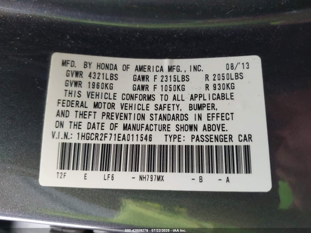 Honda k24w1 2014 1HGCR2F71EA011546 Image 9