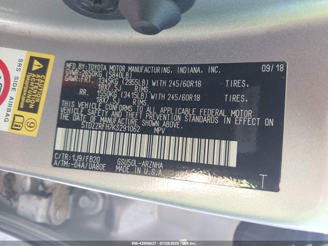 5TDZZRFH7KS291062 Toyota 2gr-fks