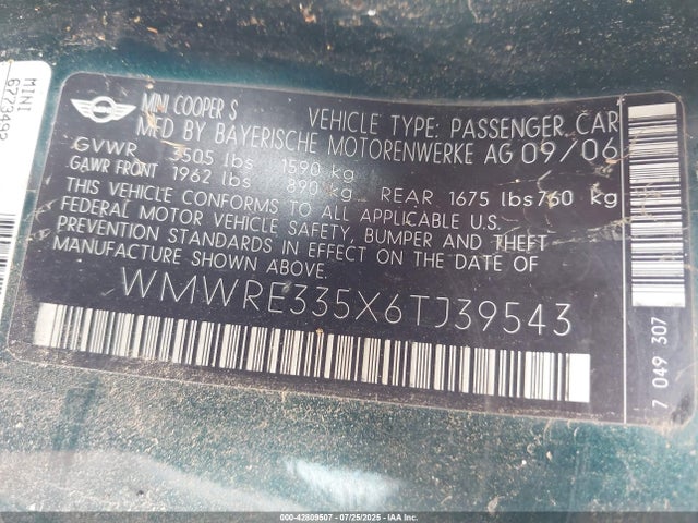 2006 MINI COOPER S WMWRE335X6TJ39543 Photo 8