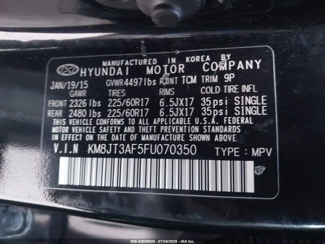 KM8JT3AF5FU070350 Hyundai dohc gdi nu