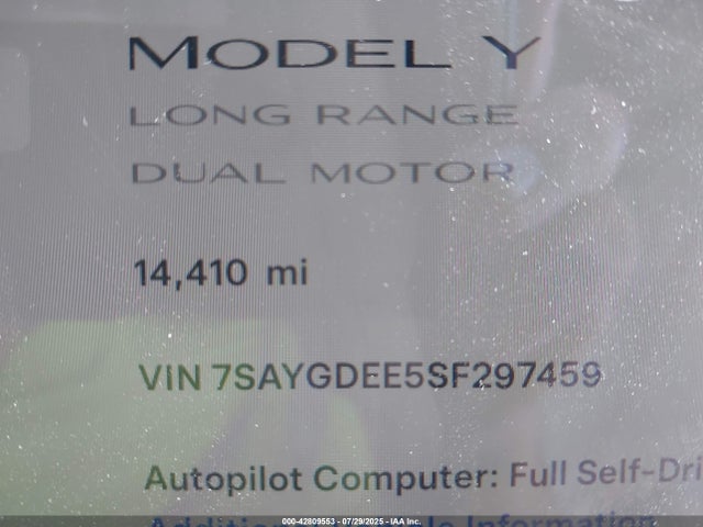 7SAYGDEE5SF297459 Tesla Model Y