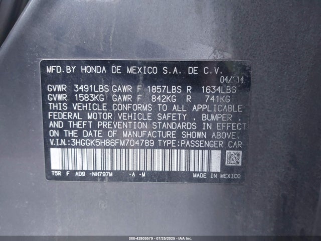 3HGGK5H86FM704789 Honda l15b1