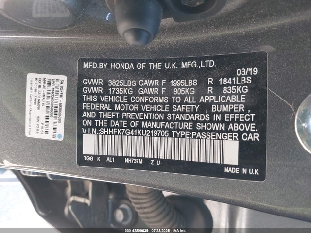 SHHFK7G41KU219705 Honda l15ba