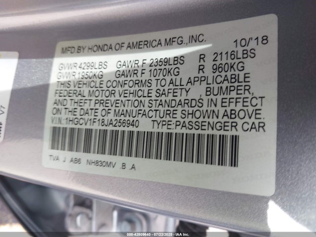 1HGCV1F18JA256940 Honda l15be