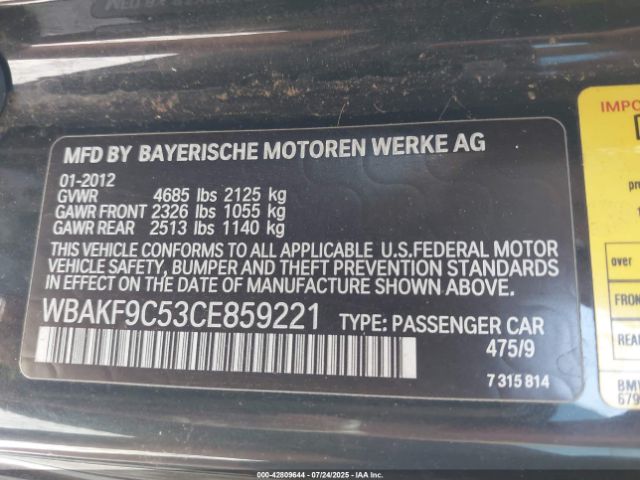 2012 BMW 335I WBAKF9C53CE859221 Photo 8