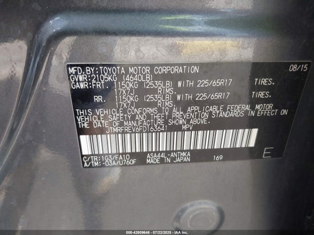 Toyota 2ar-fe 2015 JTMRFREV6FD163641 Image 9