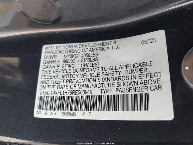 19XFL1H76RE003949 Honda l15b7