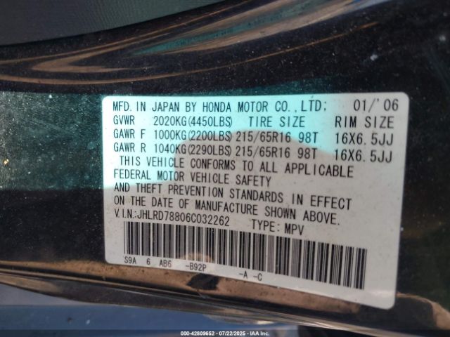 2006 HONDA CR-V JHLRD78806C032262 Photo 8