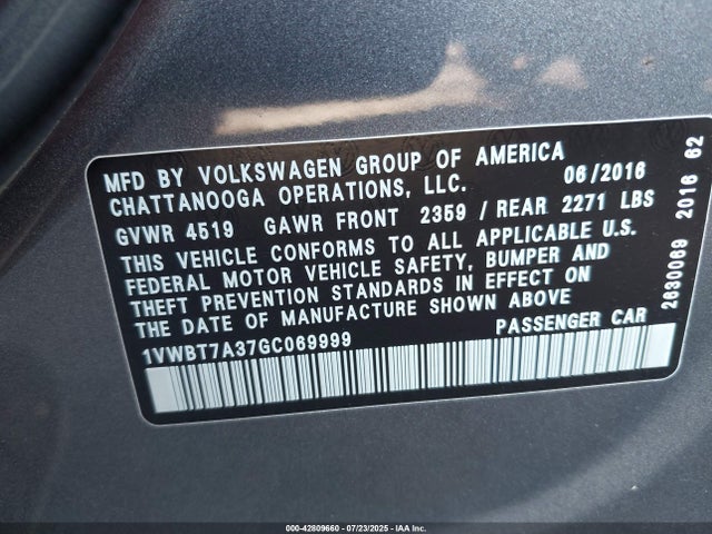 1VWBT7A37GC069999 Volkswagen Passat