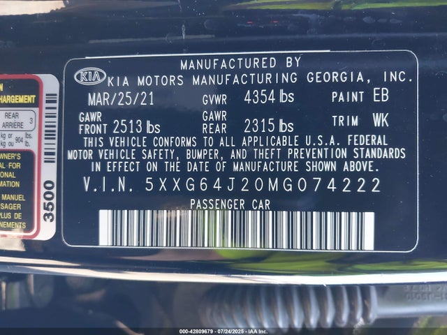 5XXG64J20MG074222 KIA t-gdi gamma ii