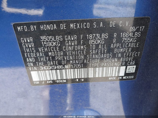 3HGGK5H86JM717051 Honda l15b1