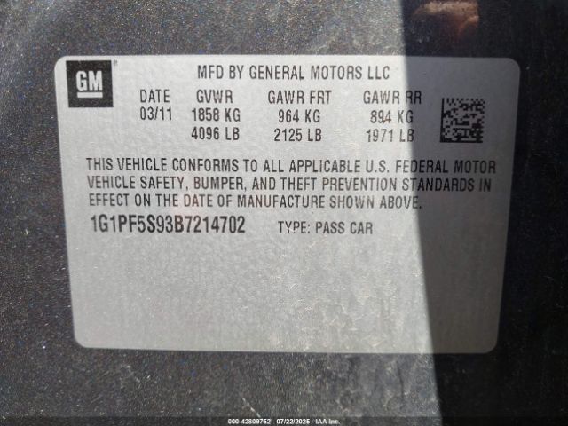 2011 CHEVROLET CRUZE 1G1PF5S93B7214702 Photo 8
