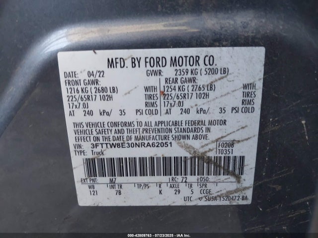 Ford hybrid 2022 3FTTW8E30NRA62051 Image 9
