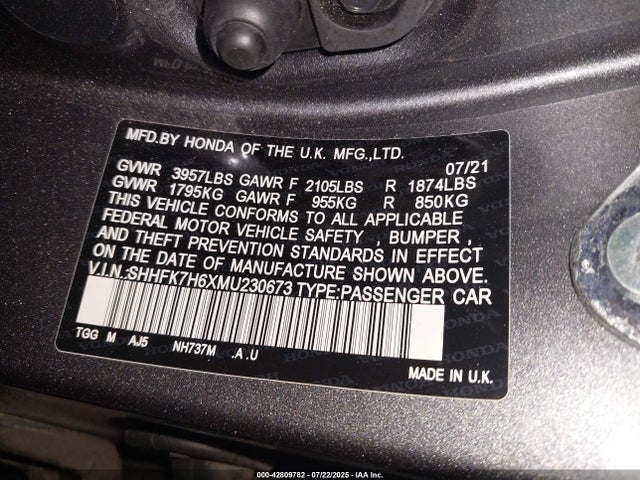 SHHFK7H6XMU230673 Honda l15ba