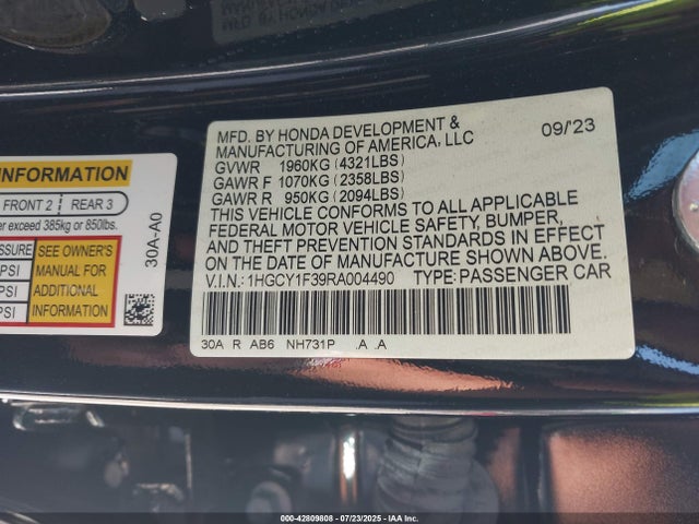 1HGCY1F39RA004490 Honda l15be