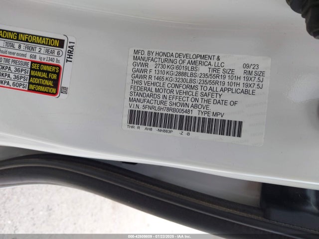 Honda j35y7 2024 5FNRL6H78RB005481 Image 9