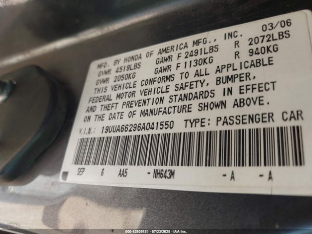 2006 ACURA TL 19UUA66296A041550 Photo 8