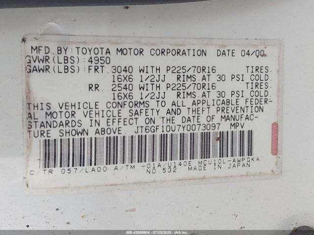 2000 LEXUS RX 300 JT6GF10U7Y0073097 Photo 8