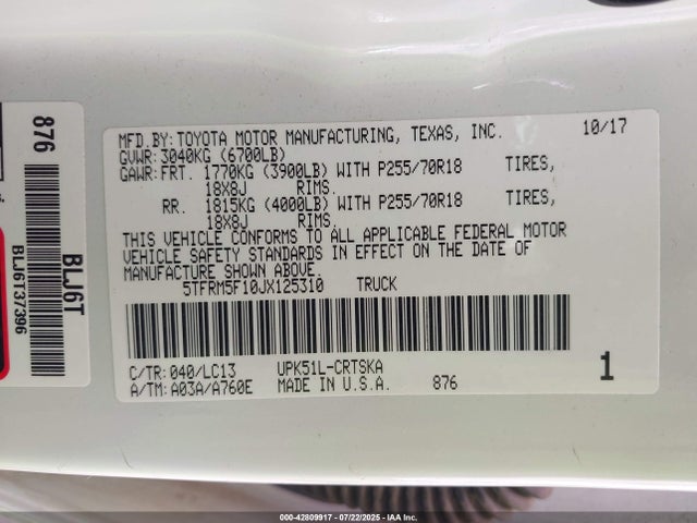 5TFRM5F10JX125310 Toyota 1ur-fe