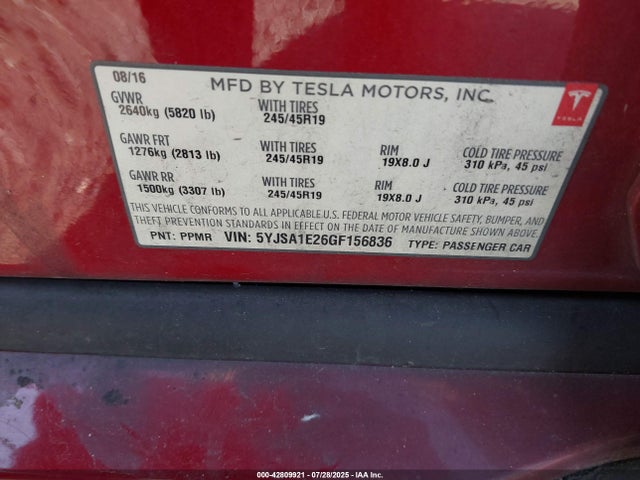 2016 TESLA MODEL S 5YJSA1E26GF156836 Photo 8