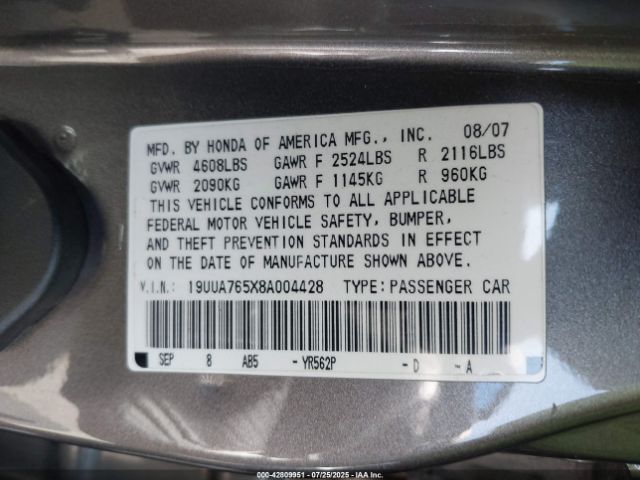 2008 ACURA TL 19UUA765X8A004428 Photo 8