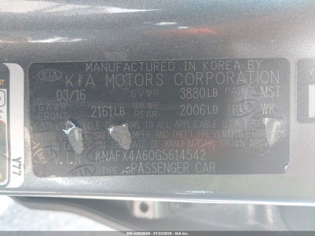 KNAFX4A60G5614542 KIA mpi nu