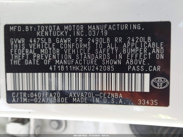 4T1B11HK2KU242085 Toyota a25a-fks