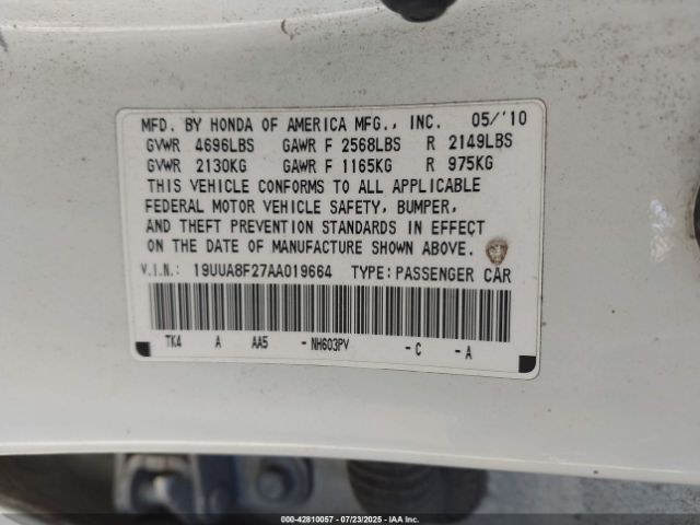 2010 ACURA TL 19UUA8F27AA019664 Photo 8