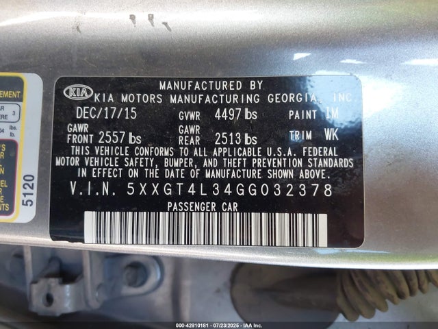 5XXGT4L34GG032378 KIA t-gdi theta ii