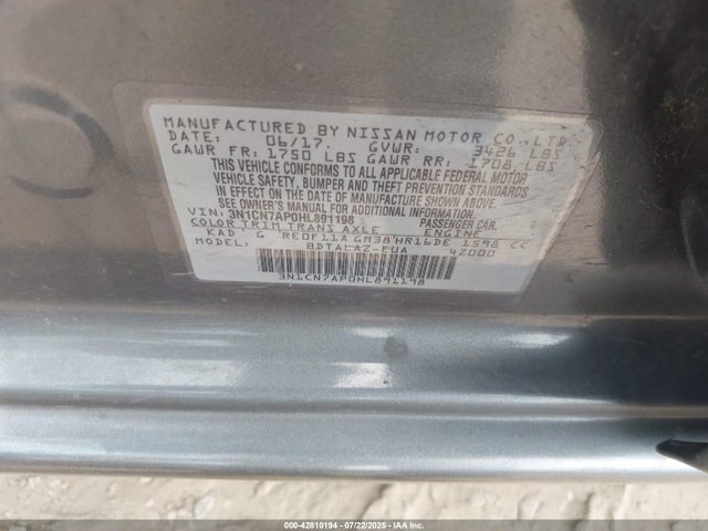 3N1CN7AP0HL891198 Nissan 2017