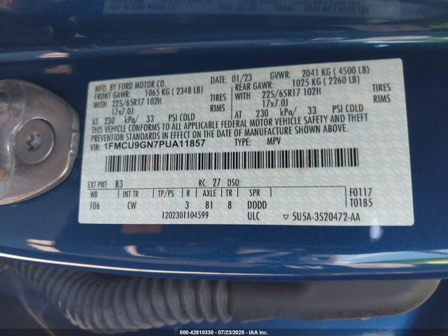 1FMCU9GN7PUA11857 Ford dragon gtdi