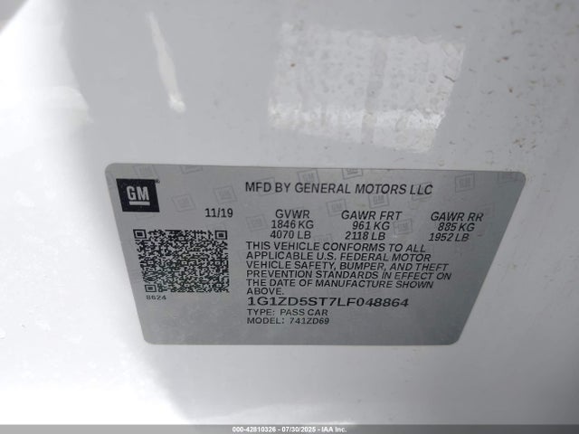 Chevrolet lfv - direct injection, variable valve timing, gen 1 2020 1G1ZD5ST7LF048864 Image 9