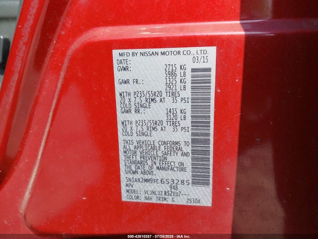 Nissan Pathfinder 2015 5N1AR2MM9FC653285 Image 9