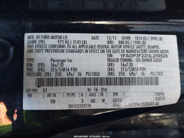 Ford 2016 2016 1FADP3F22GL259529 Image 9