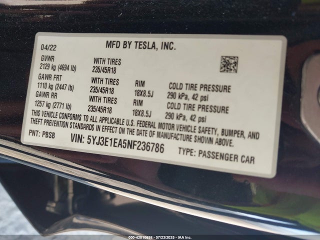 2022 TESLA MODEL 3 5YJ3E1EA5NF236786 Photo 8