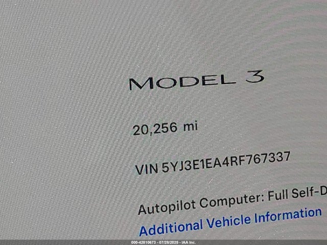 5YJ3E1EA4RF767337 Tesla 2024