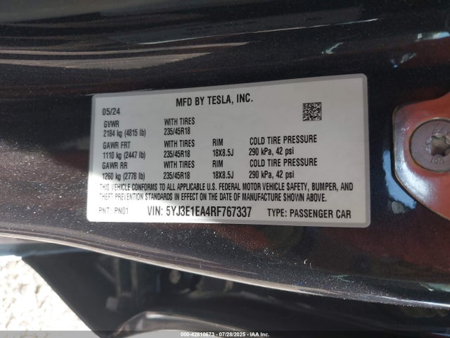 2024 TESLA MODEL 3 5YJ3E1EA4RF767337 Photo 8