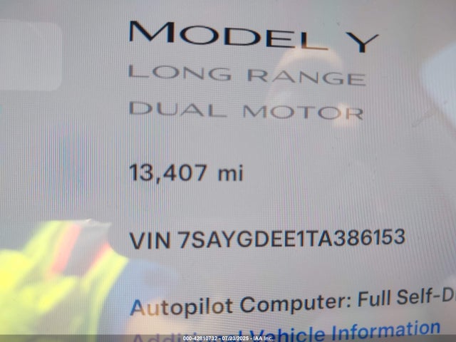 7SAYGDEE1TA386153 Tesla Model Y