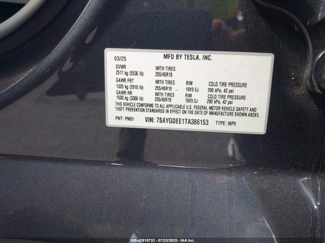 7SAYGDEE1TA386153 Tesla Model Y