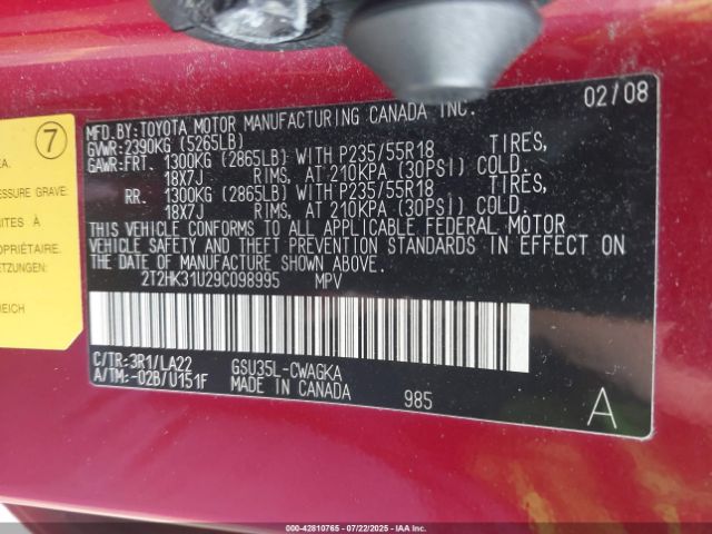 2009 LEXUS RX 350 2T2HK31U29C098995 Photo 8