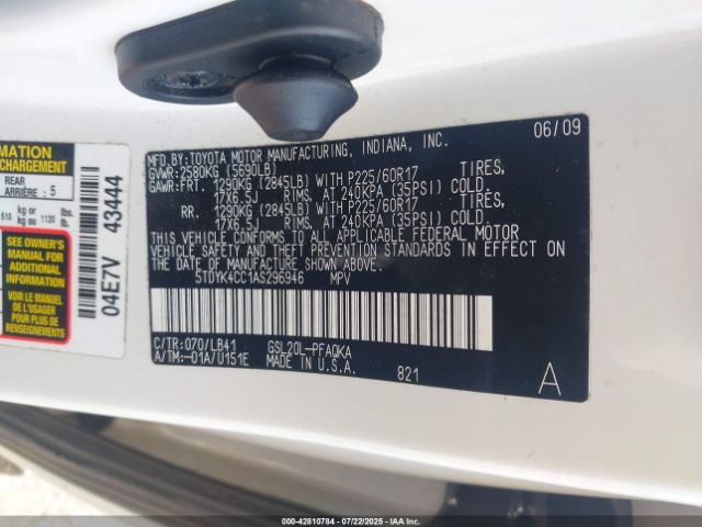 2010 TOYOTA SIENNA 5TDYK4CC1AS296946 Photo 8